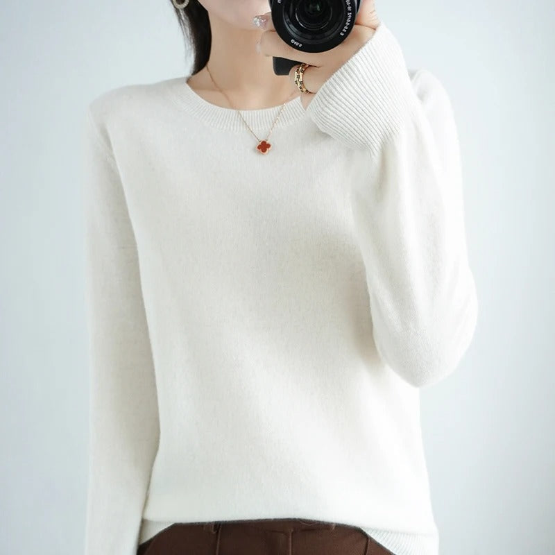 Women's Pure Wool Cashmere O-neck Sweater