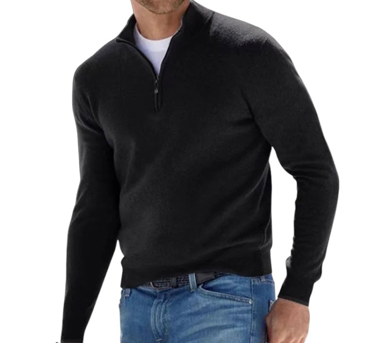 Men's Casual Solid Colour Quarter Zip Knitted Sweater | Ideal for Winter