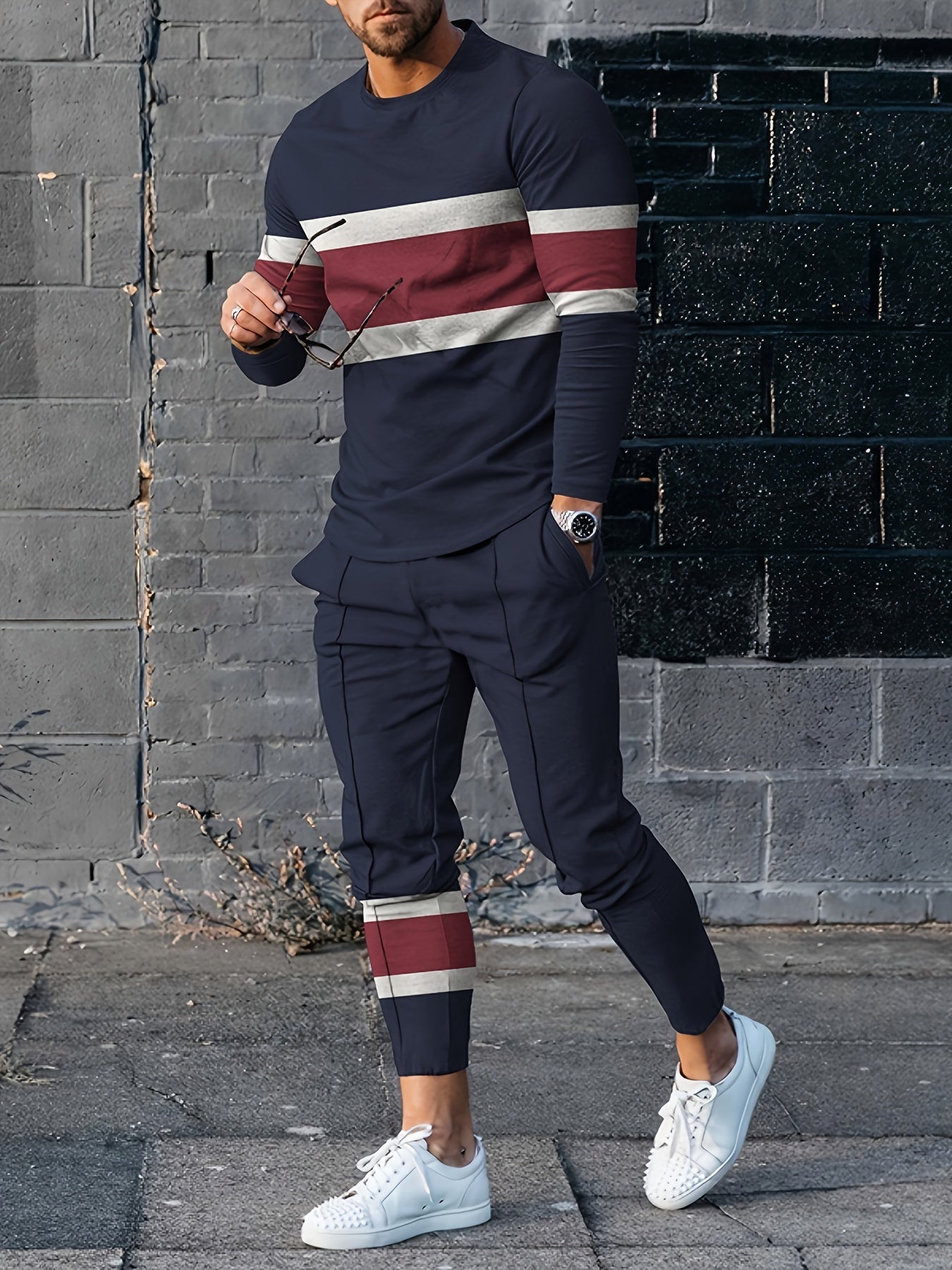 Casual Fleece-Lined Tracksuit with Sweater & Joggers for Men | Ideal for Outdoor Activities